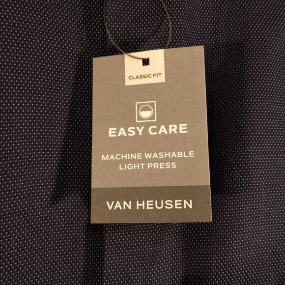 Van Heusen dress shirt mens XL Xlarge 17-17.5 blue polka dot classic fit long sl - Picture 5 of 9